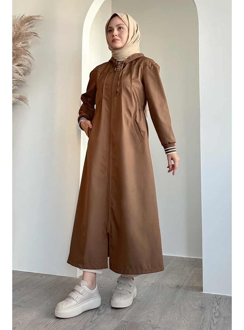 InStyle Pile Detay Beli Lastikli Taba Trençkot
