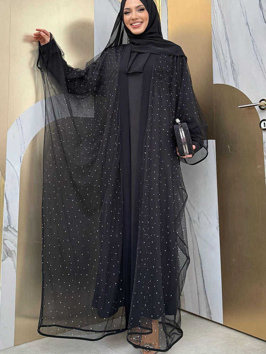Bym Fashion Taş Detaylı Yasarakol Tül Abaya Siyah