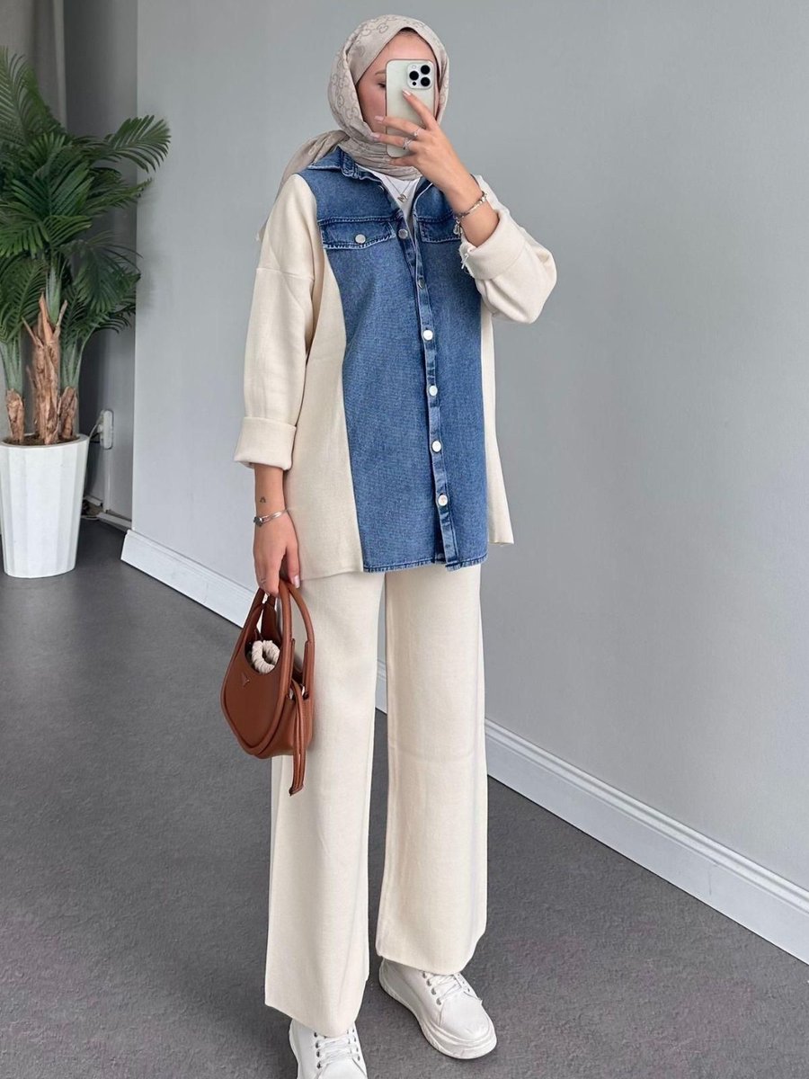 Haza Moda Emily Kotlu Triko Takım Ekru