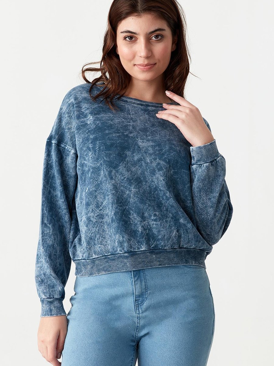 Select Moda Mavi Asit Yıkamalı Oversize Sweatshirt
