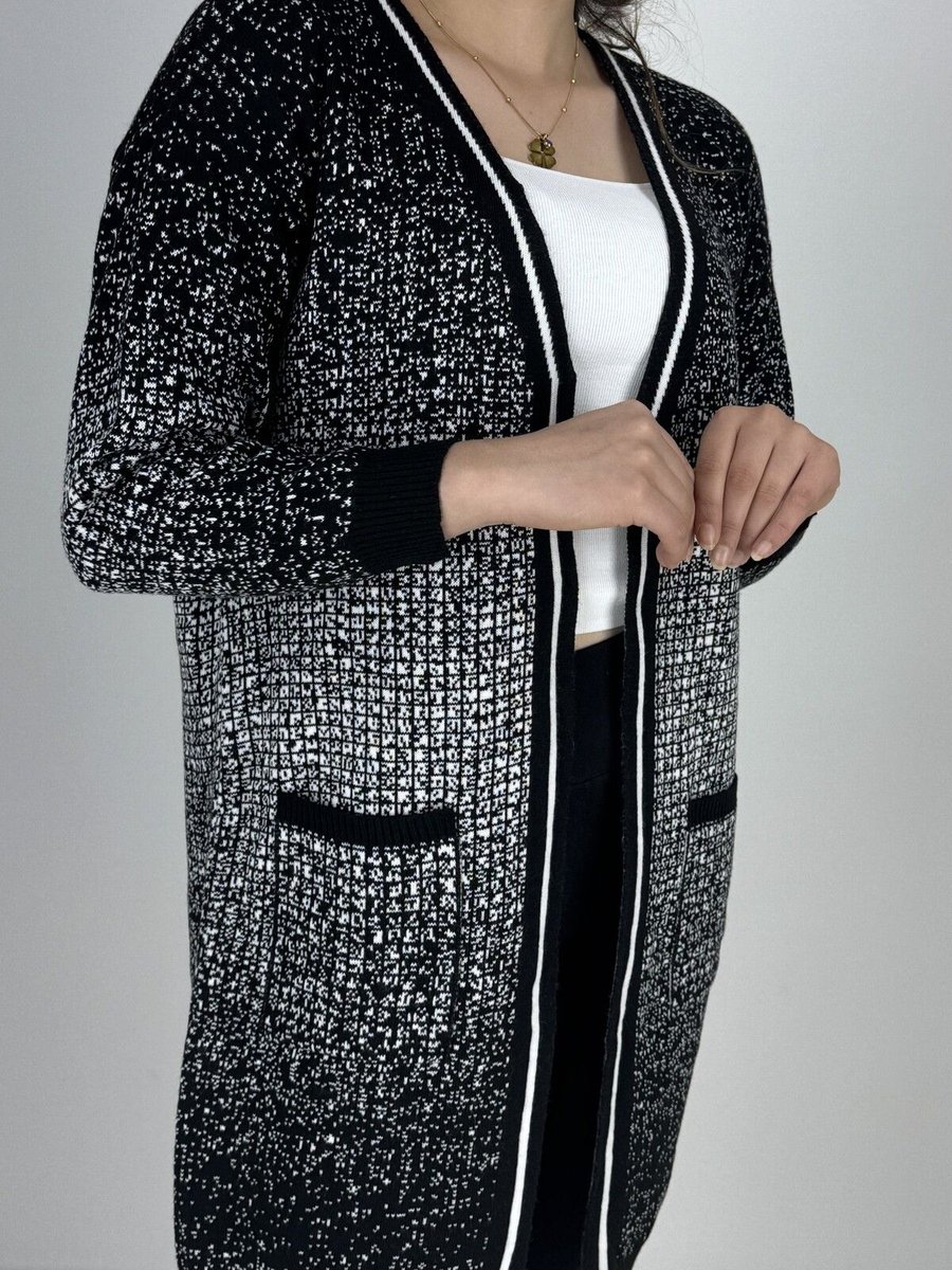 Sharon Moda Kadın Kar Yağdı Desen Anne Yelek Hırka