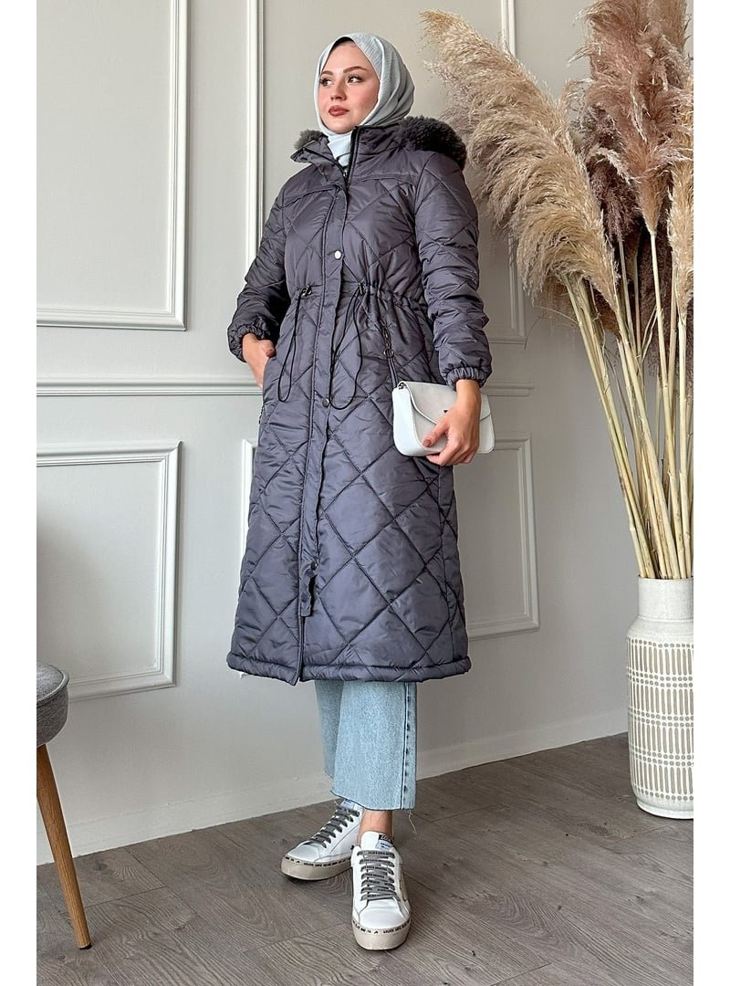 InStyle Gri Beli Büzgülü Kapitone Mont