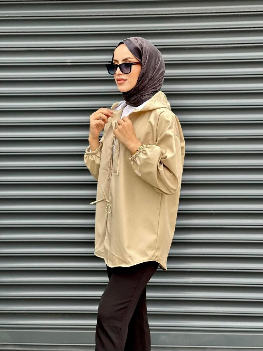 Nergis Neva Butik Taş Kapüşonlu Önü Baglamalı Kimono
