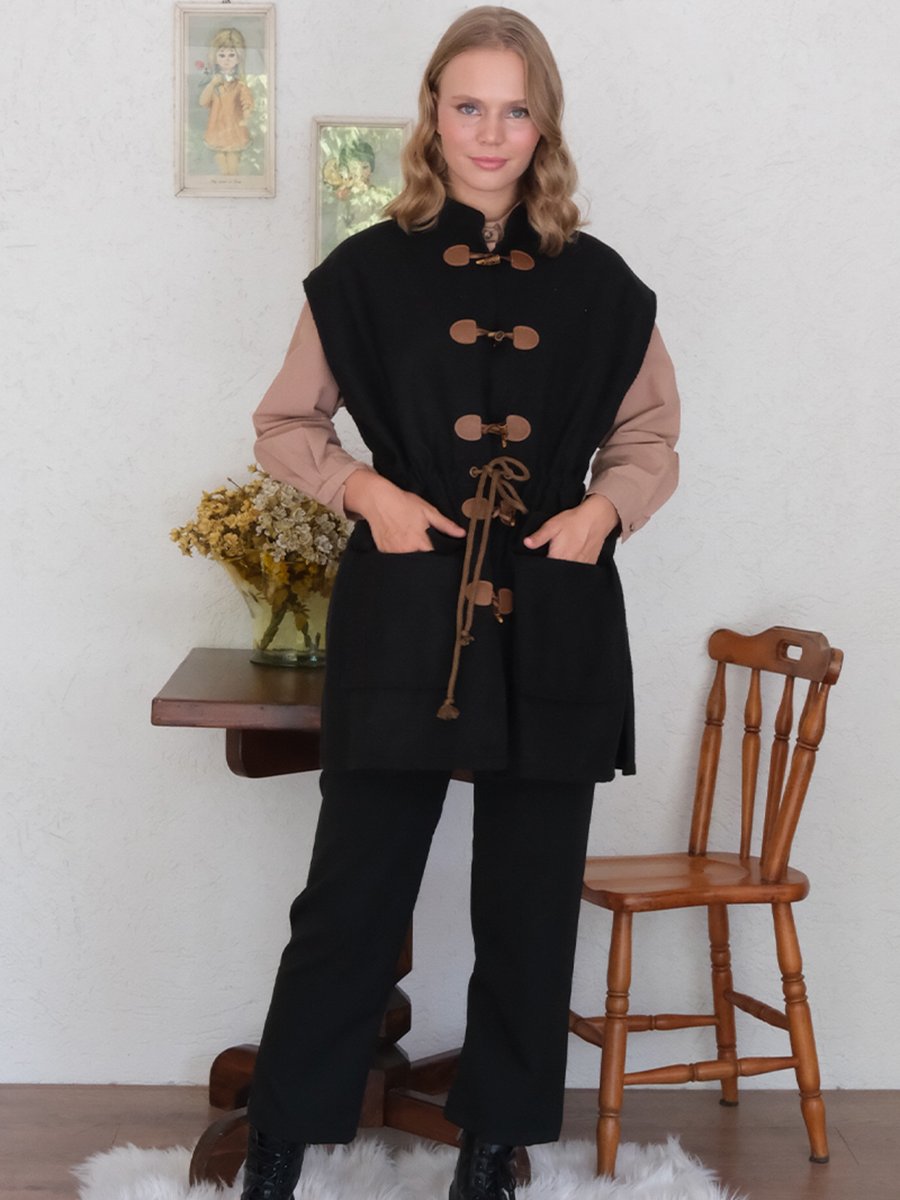 Ceylan Otantik Siyah Kaşe Vintage Yelek