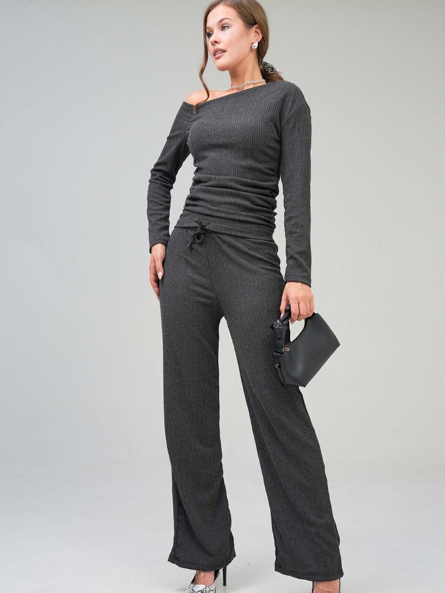 VOLT CLOTHİNG Füme Omuz Detaylı Pantolonlu Takım