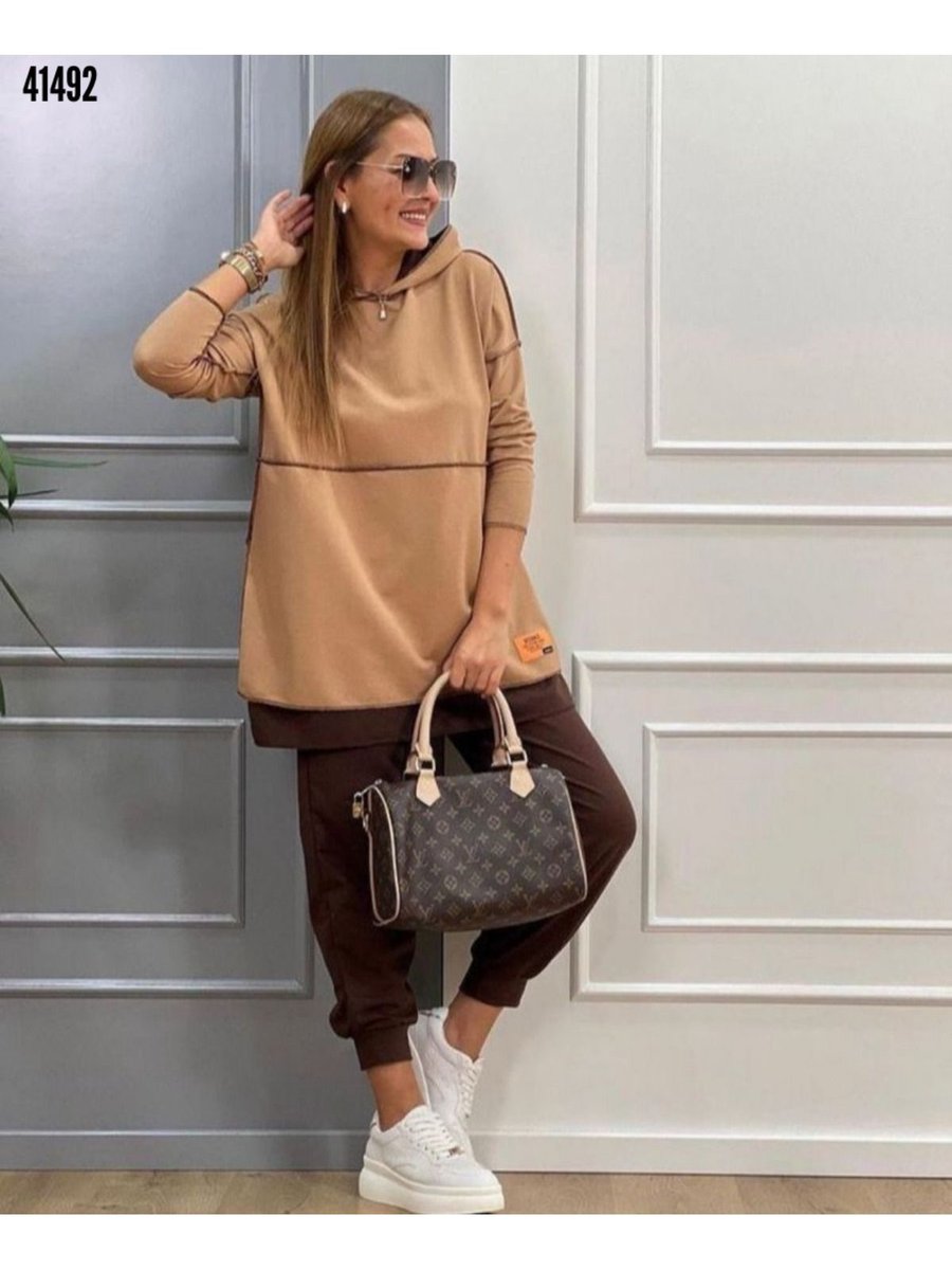 Kokosh Moda Trend Kapüşonlu Arma Detaylı İkili Tunik Takım