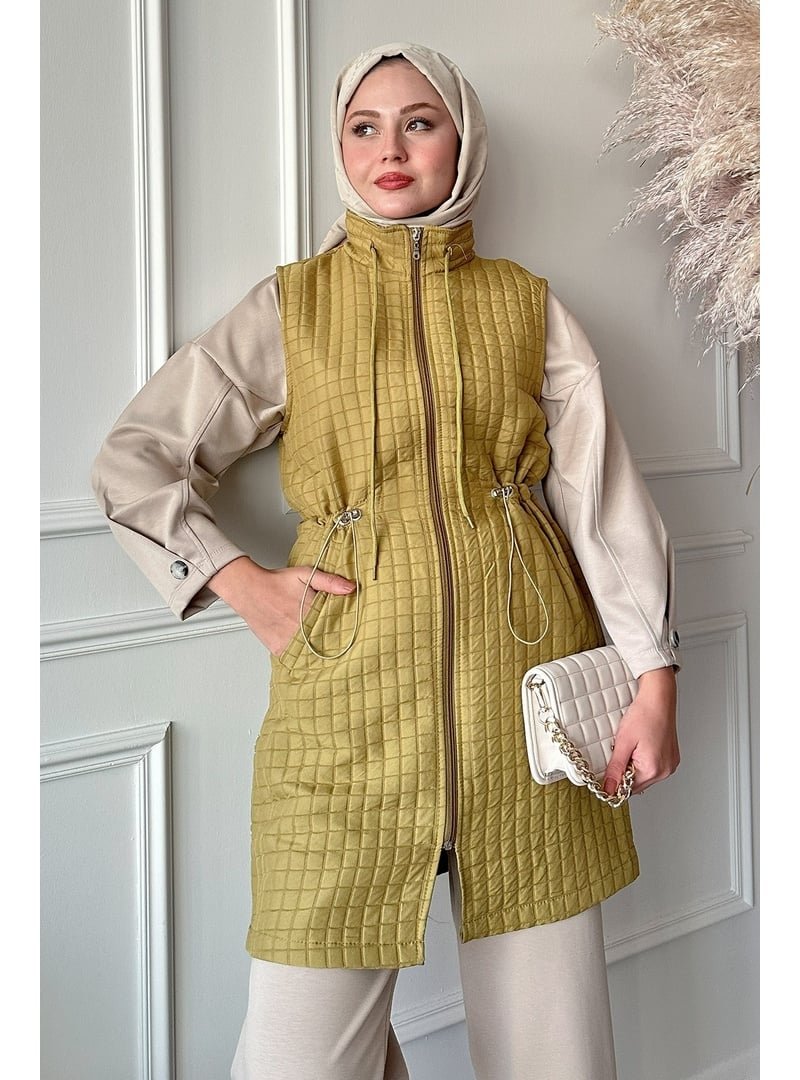 InStyle Kapitone Yağ Yeşili Çıtçıtlı Yelek
