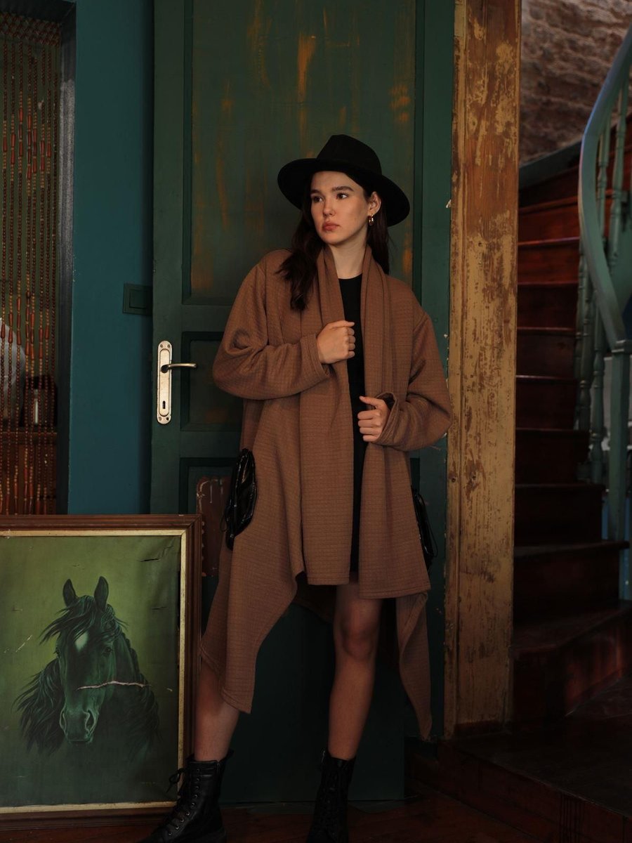 Starinci Mayo Hırka Petek Kumaş Oversize Cep Garni Detay Camel