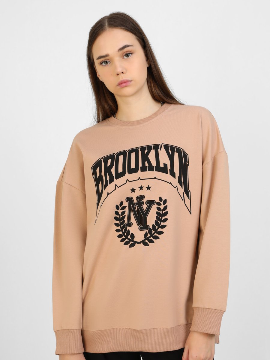 Benin Bej Baskı Detaylı Sweatshirt