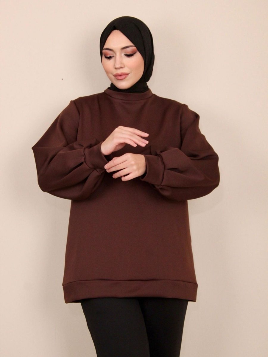 Pilise Balon Kol Scuba Kumaş Sweatshirt