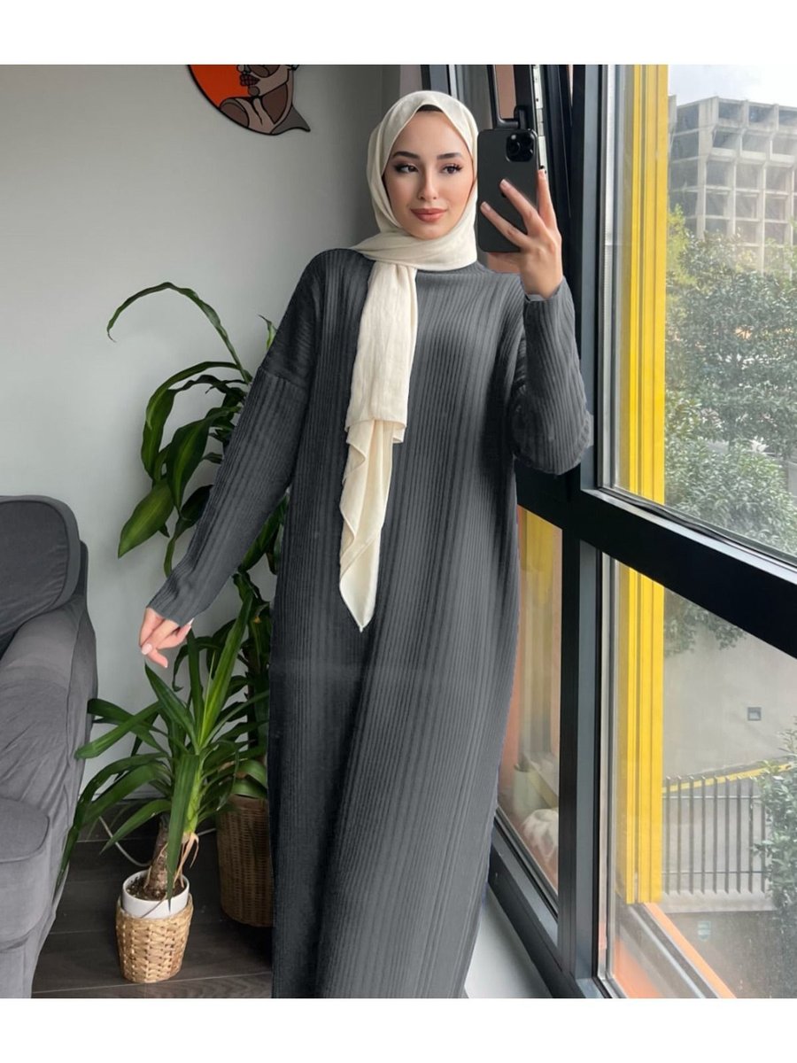 Maxxana Oversize Bol Kesim Yarım Balıkçı Yaka Fitilli Triko Elbise Beden Arası
