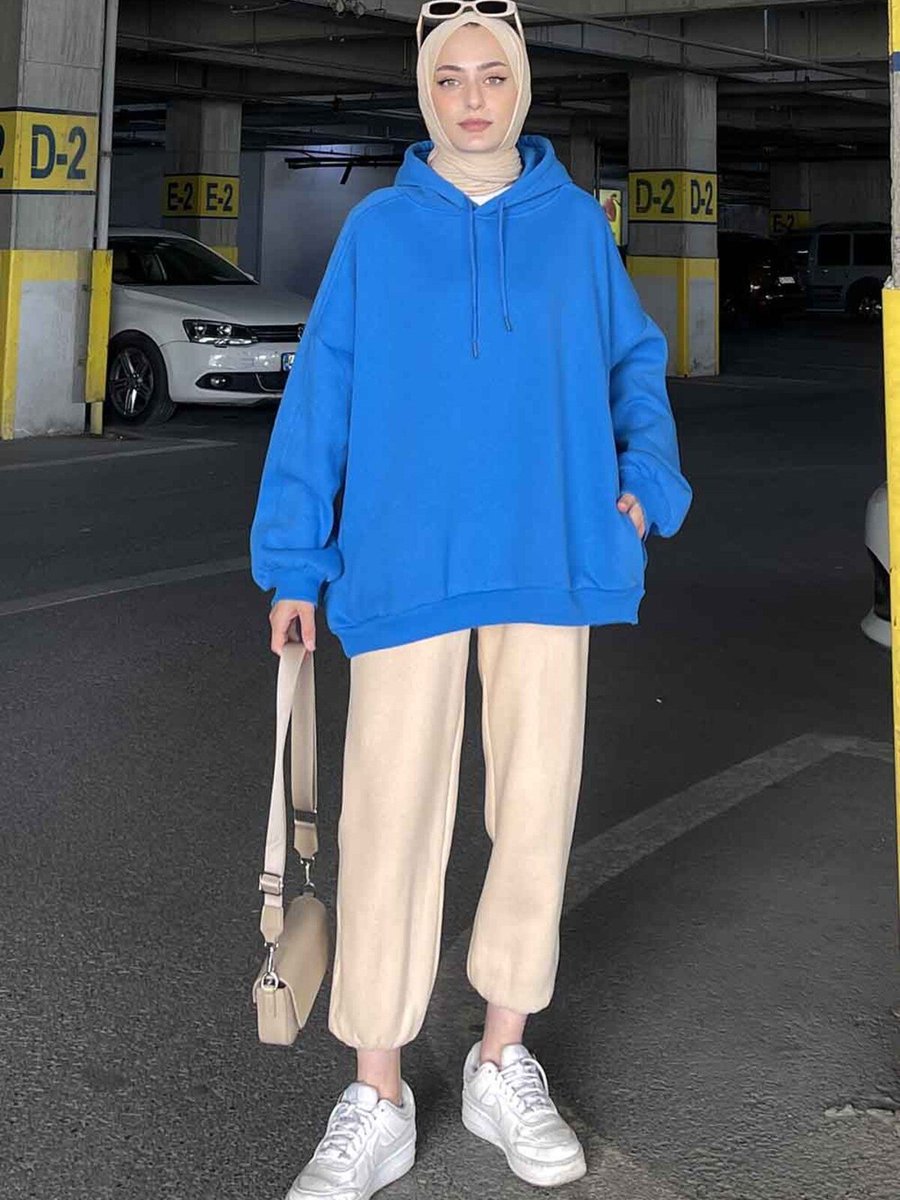 Lamelif Kapüşonlu Oversize Yan Cepli Sweat