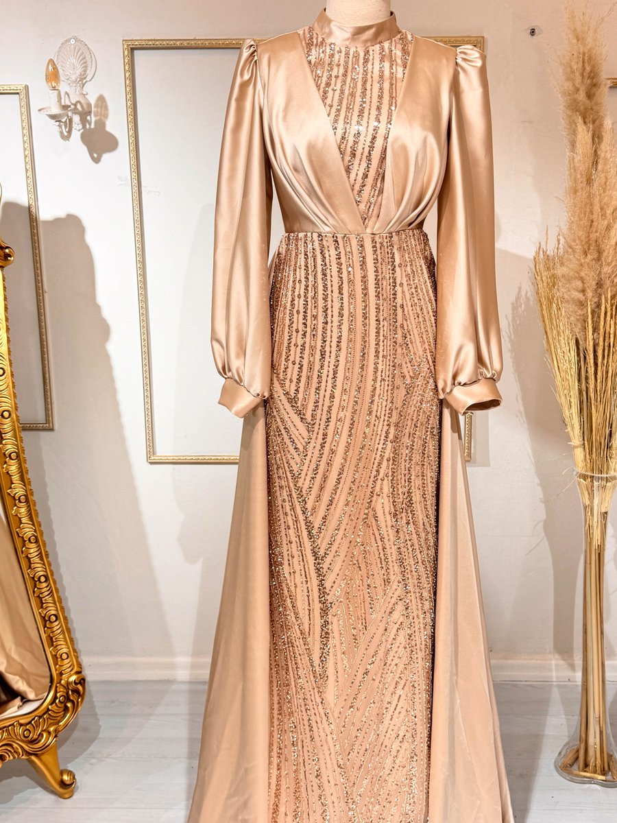 Burak Baran Fashion Gold Rengi Karya Abiye Elbise
