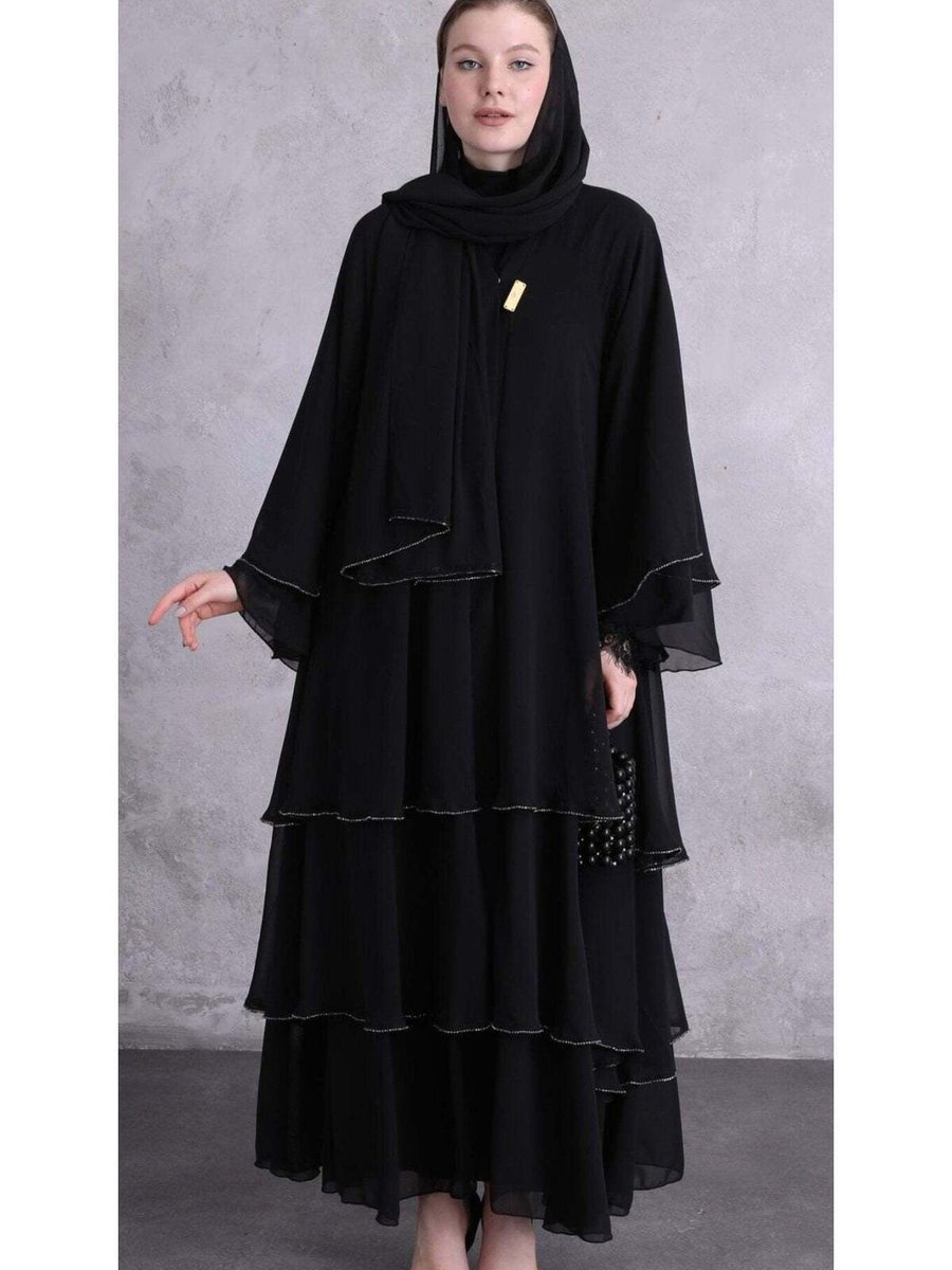 Emirati Abaya Taşlı Katlı Zarif Abaya