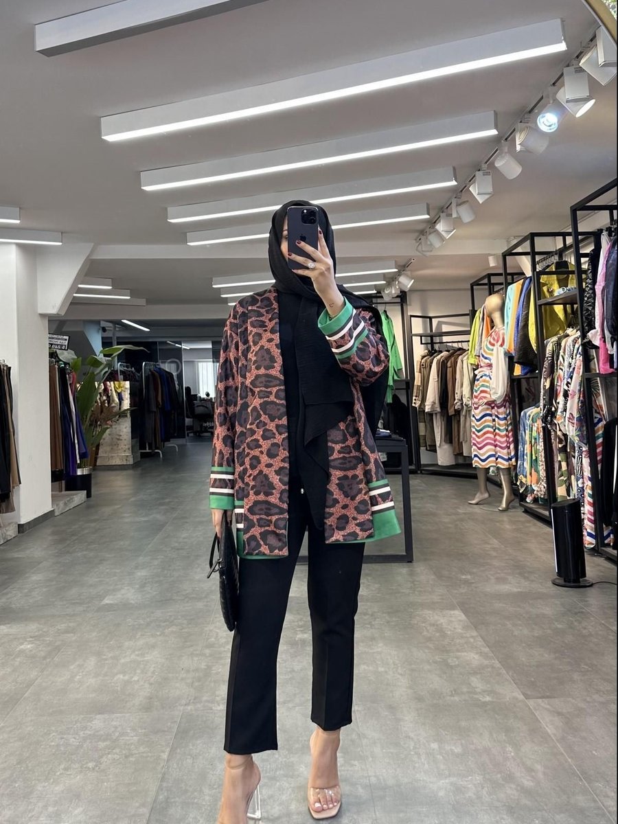 Sawosh Leopar Desen Ceket Yeşil