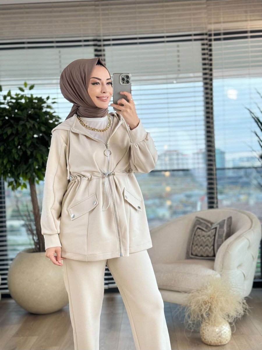 Alanurmoda Ön Fermuarlı Bel Büzgülü Takım