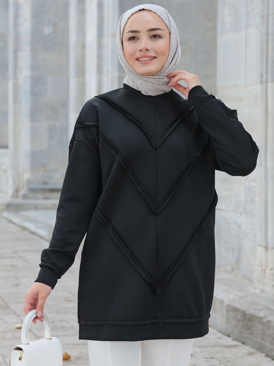 Locco Önü V Detaylı Tunik Siyah