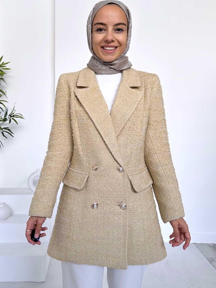 Ka Hijab Kruvaze Tüvit Blazer Ceket Bej