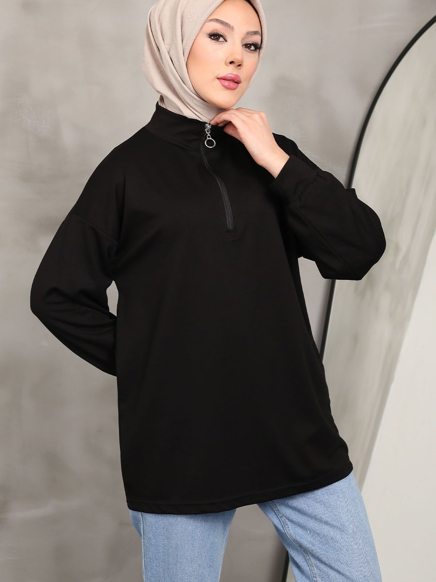 İmajbutik Siyah Yaka Fermuarlı Oysho Sweatshirt