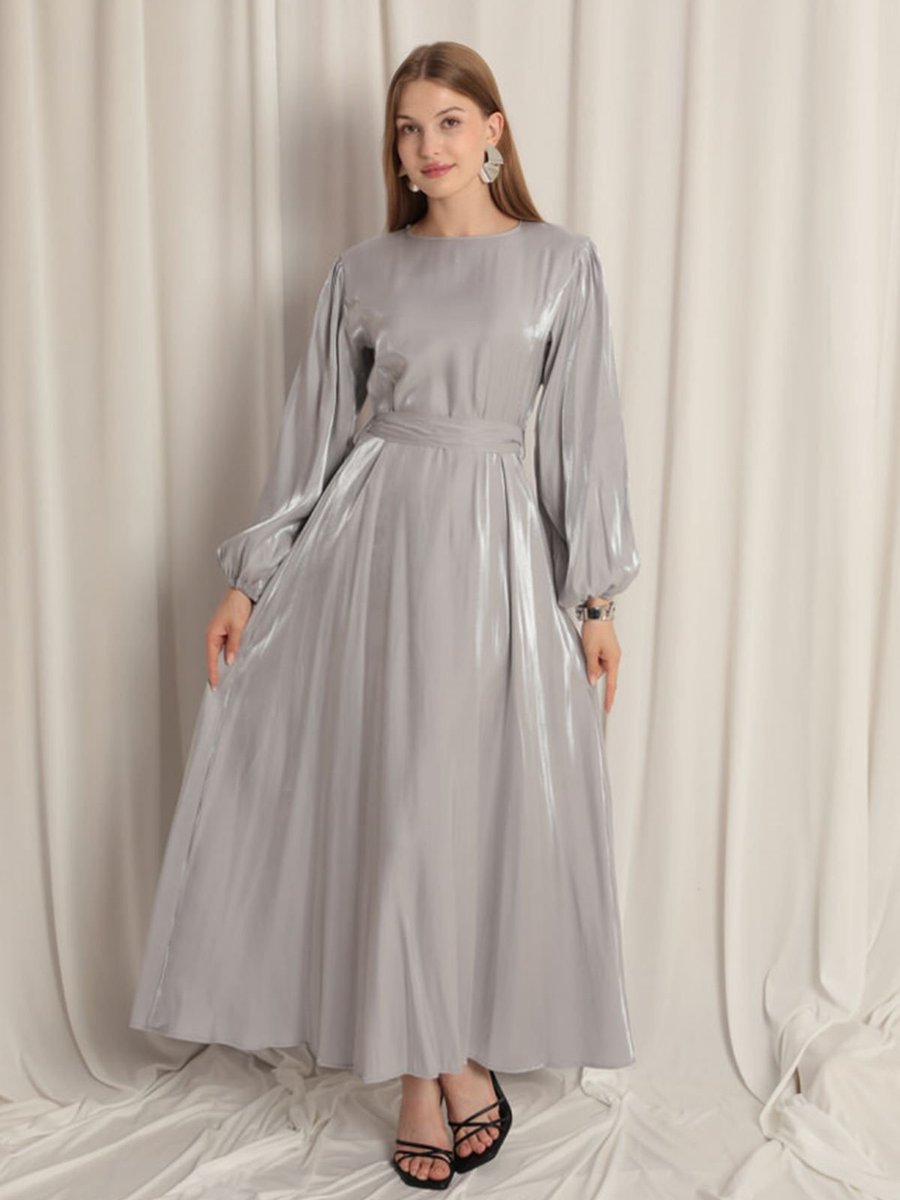 Butik Parlak Kumaş Abiye Uzun Elbise