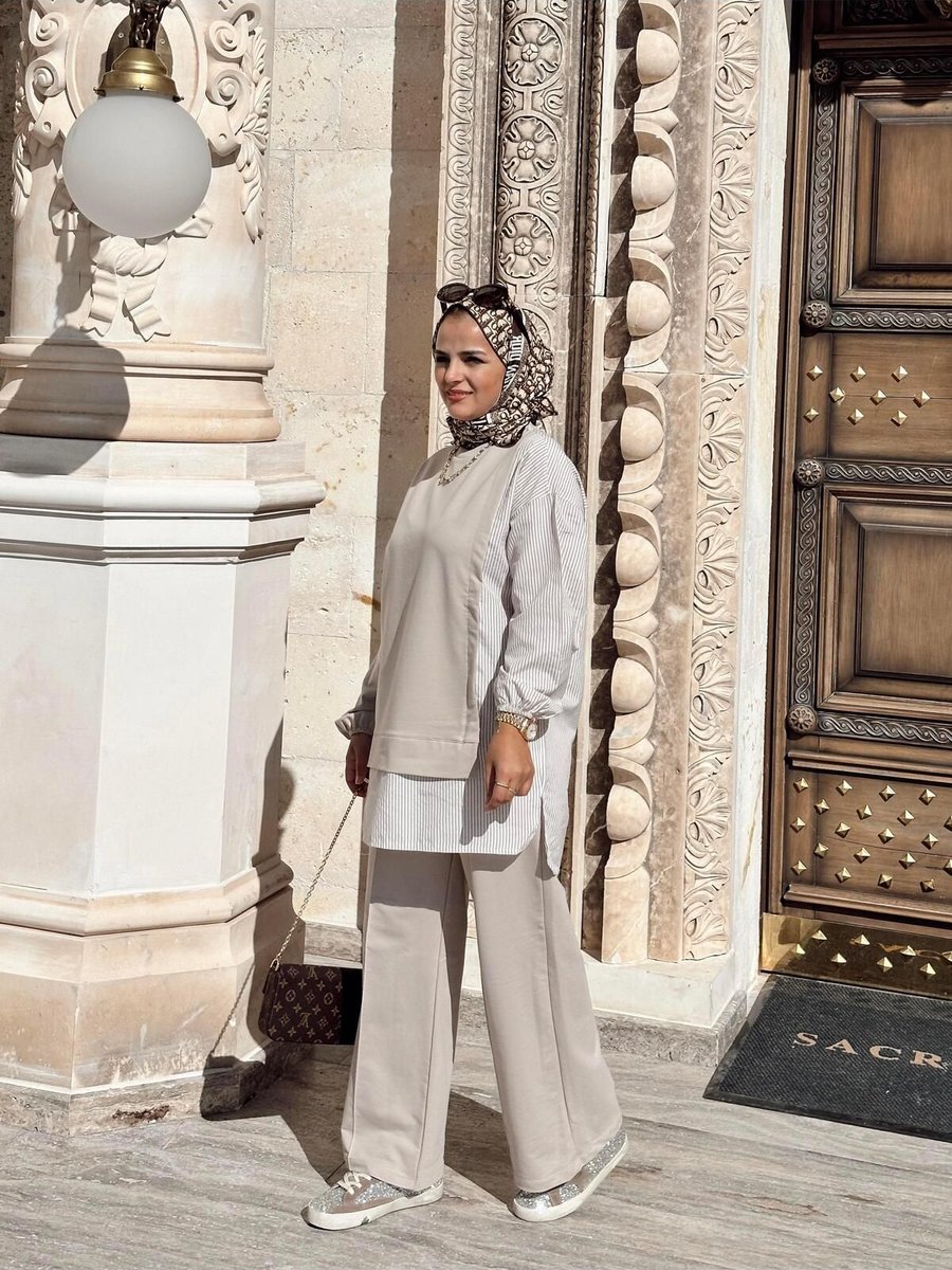 Asel Fashion Line Gömlekli İkili Takım Bej