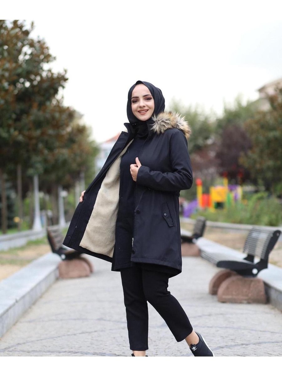 Qarmaca İçi Polarlı Kapüşonlu Mont