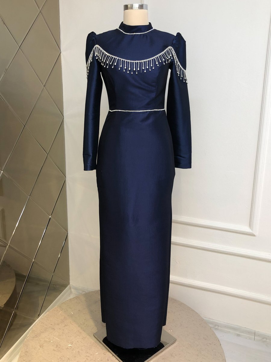 Burak Baran Fashion Lacivert Linda Abiye Elbise
