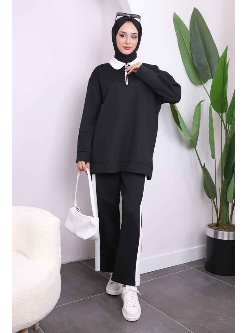 İmaj Butik Siyah Fermuarlı Gömlek Yaka Tunik Pantolonlu Takım