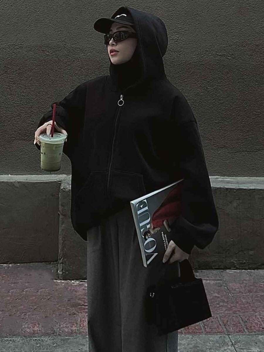 Lamelif Ön Fermuarlı Düz Sweatshirt
