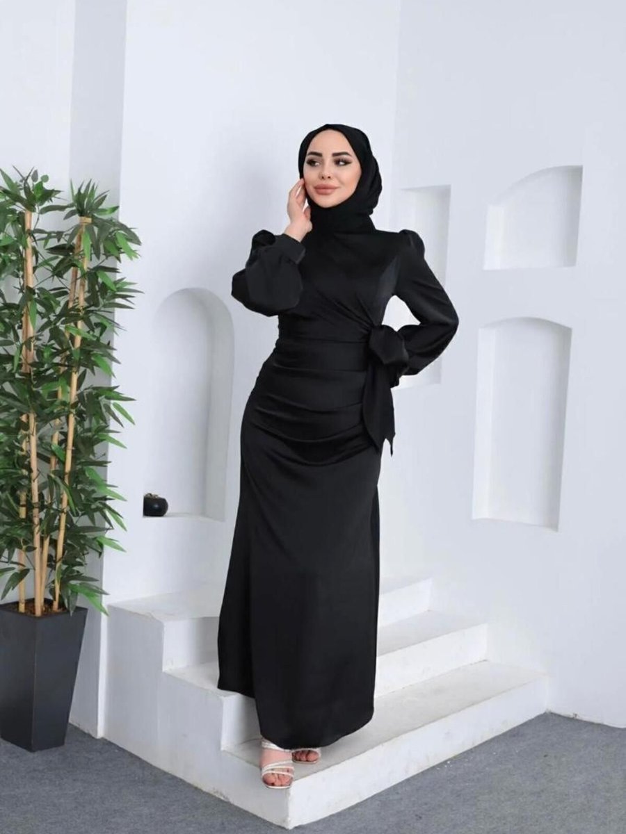 Modadeywearst Yandan Bağlamalı Saten Abiye Elbise