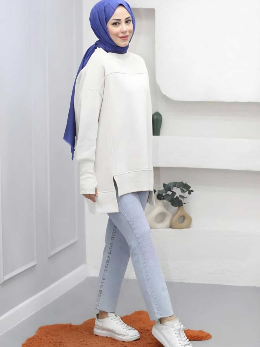 Cng Moda Tesettür Eteği Yırtmaçlı Basic Sweatshirt