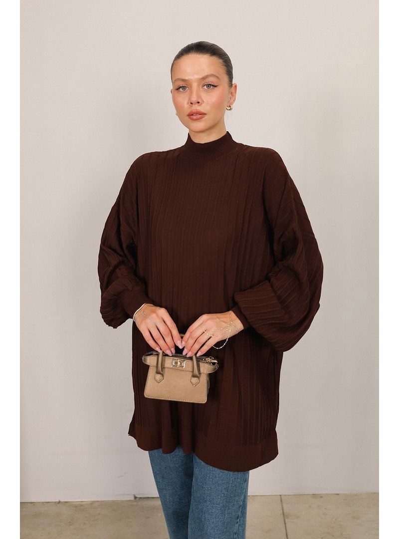 Melike Tatar Kahverengi Basic Triko Tunik