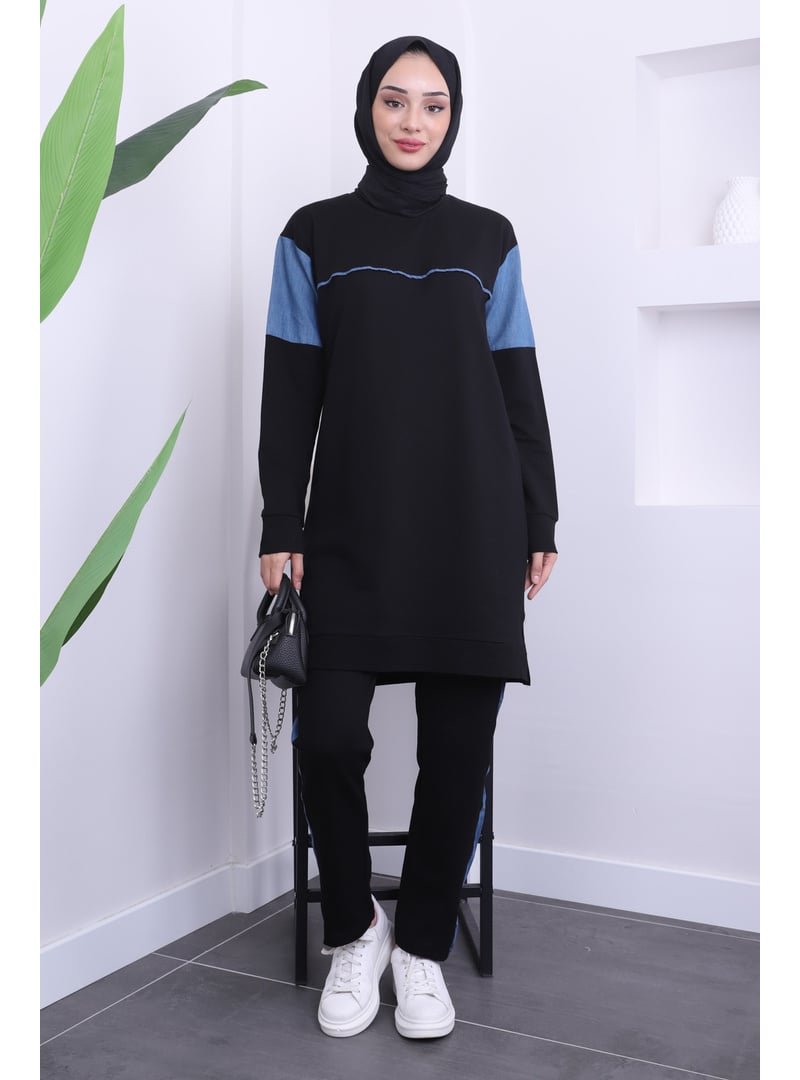 İmaj Butik Siyah Kot Detaylı Tunik Pantolonlu İki İplik Takımı