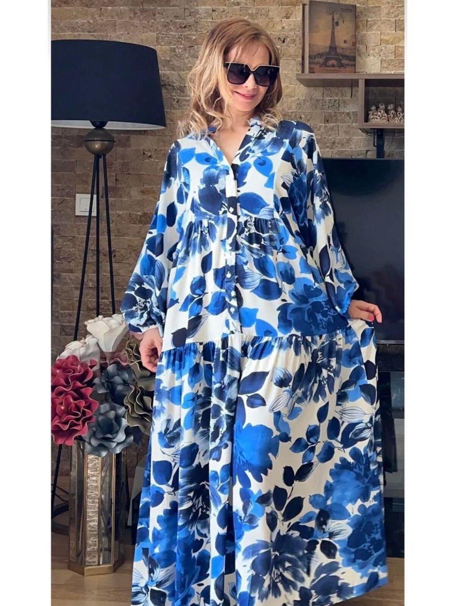Allpanic Moda Viskon Kumaş Bol Kalıp Tesettür Elbise Çiçekli Desenli