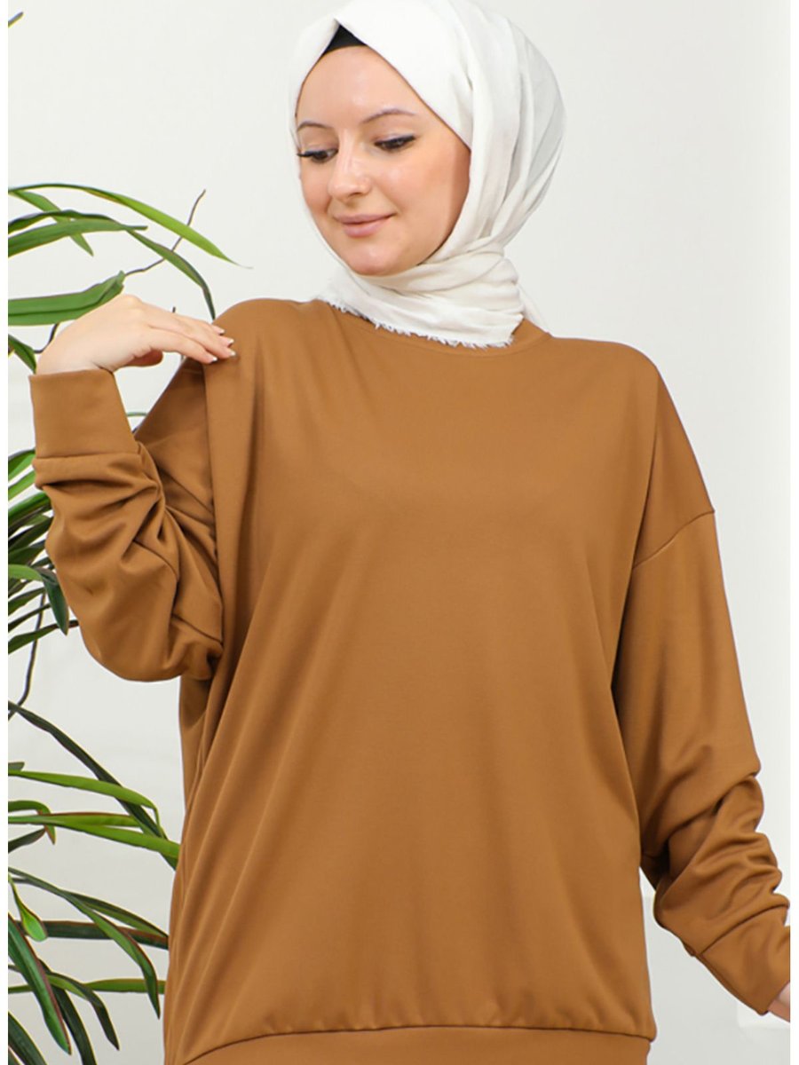 Sefamerve Düz Spor Sweatshirt Karamel