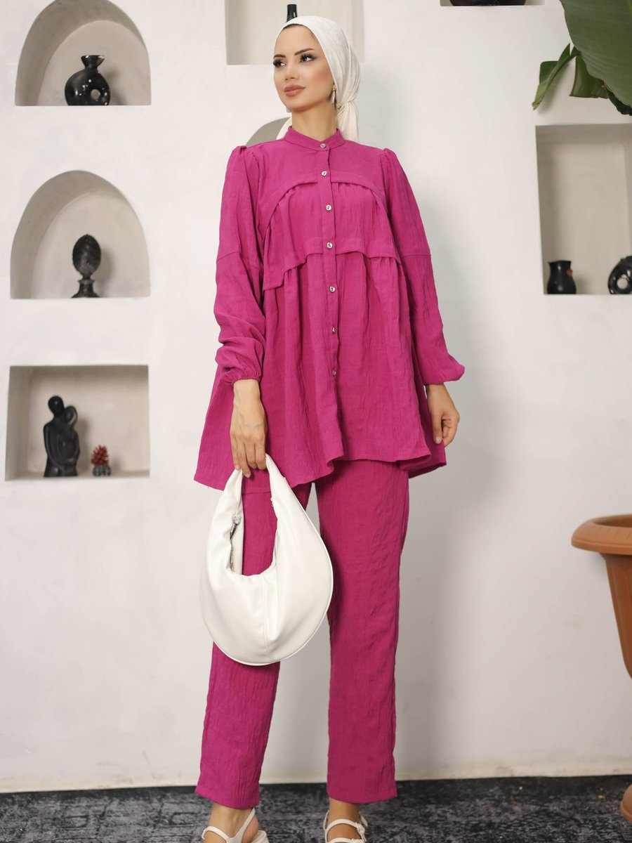 Pink Fly Mevsimlik Keten Pantolonlu İkili Alt Üst Takım