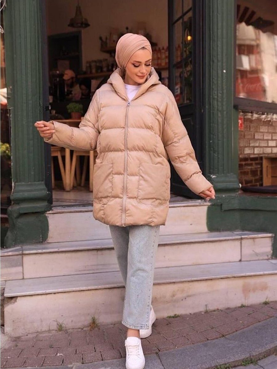 Fullmoonwomen Siyah Şişme Oversize Mont