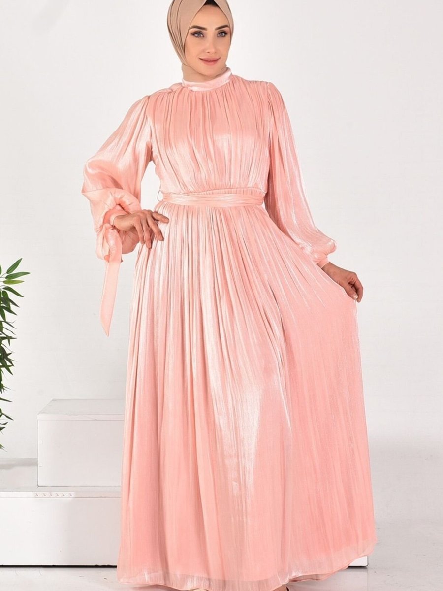 BYCOOLEST BUTİK Pembe Bürümcük Janjan Kumaş Abiye Elbise
