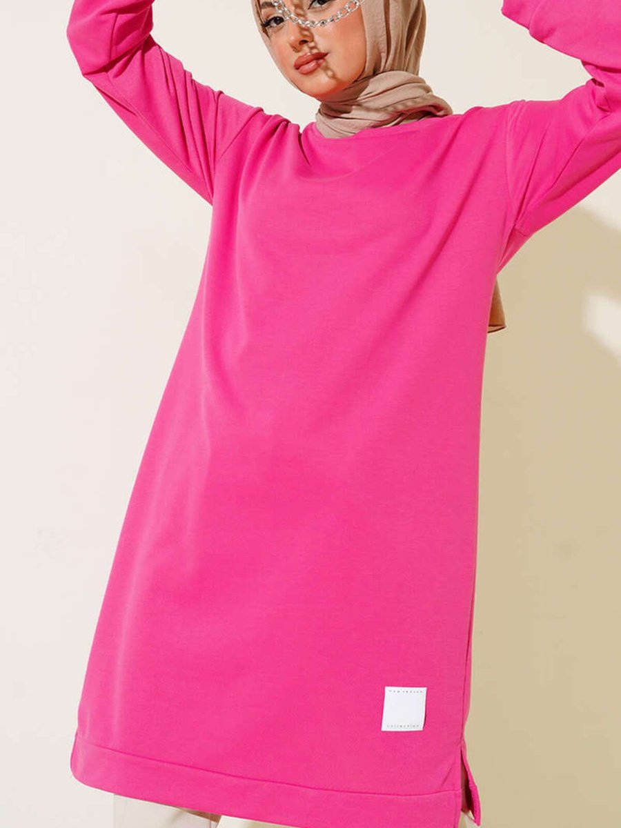 Yazgı Moda Arma Detaylı Uzun Tunik Fuşya