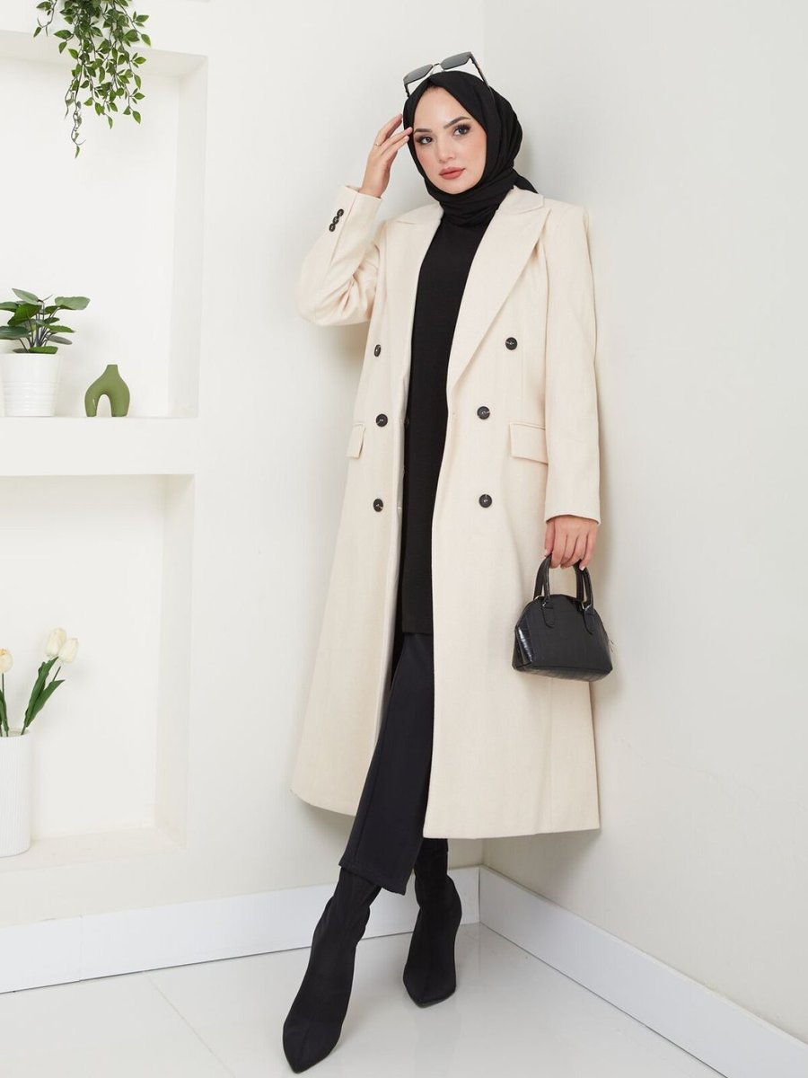 VOLT CLOTHİNG Bej Astarlı Kaşe Kaban