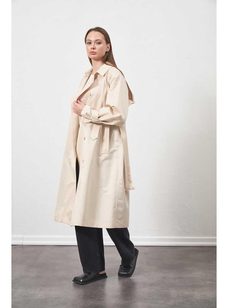Mevra Tokalı Oversize Trençkot Ekru