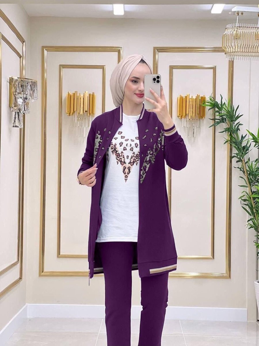Moda4b Kadın Tesettür Takim Parça , İki İplik Kumaş N _ Mor