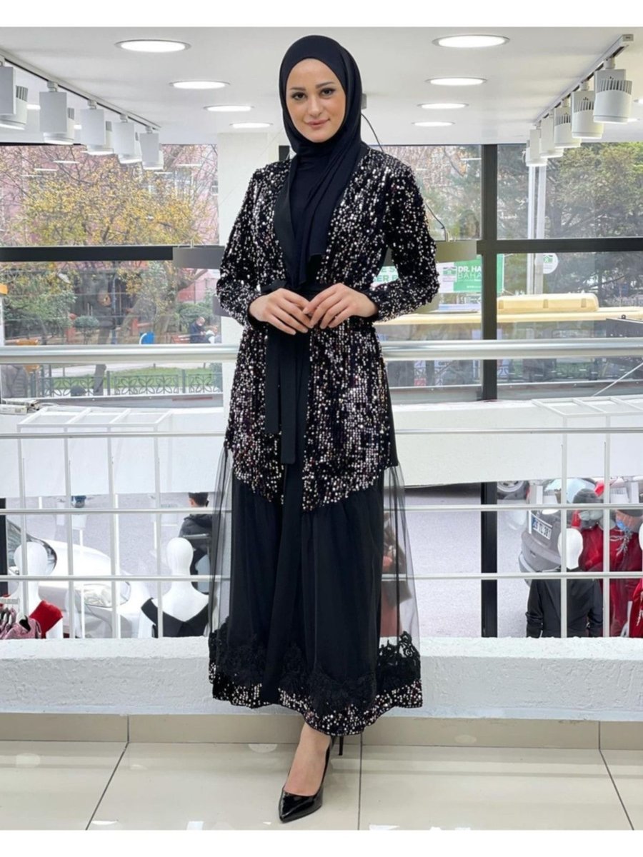 Moda Uruba Pul Payetli Tül Detay Abaya,(içlik Dahil Değildir