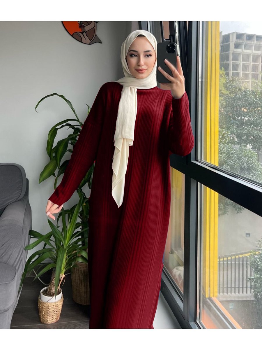 Maxxana Oversize Bol Kesim Yarım Balıkçı Yaka Fitilli Triko Elbise Beden Arası