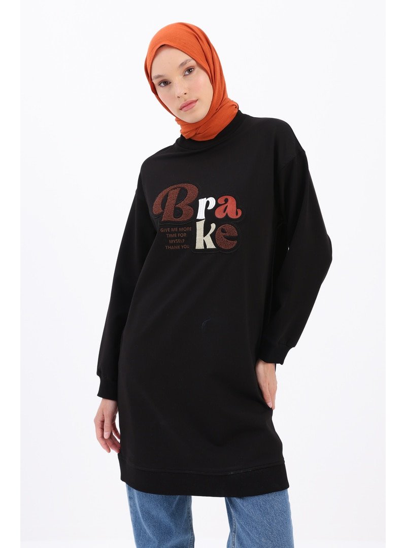Allday Siyah Aplike Nakışlı Sweat Tunik