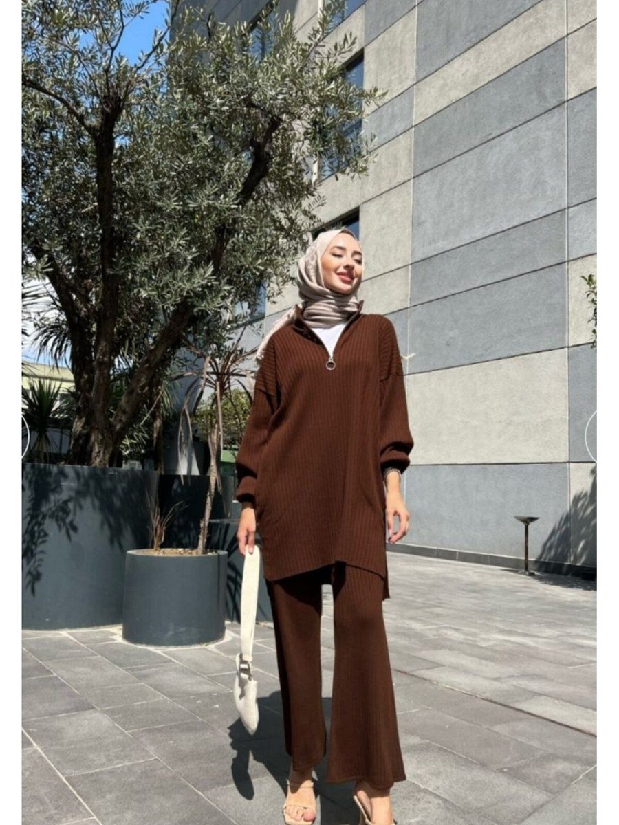 Maxxana Fitilli Fermuarlı Tunik Ve Pantolon Triko İkili Takım