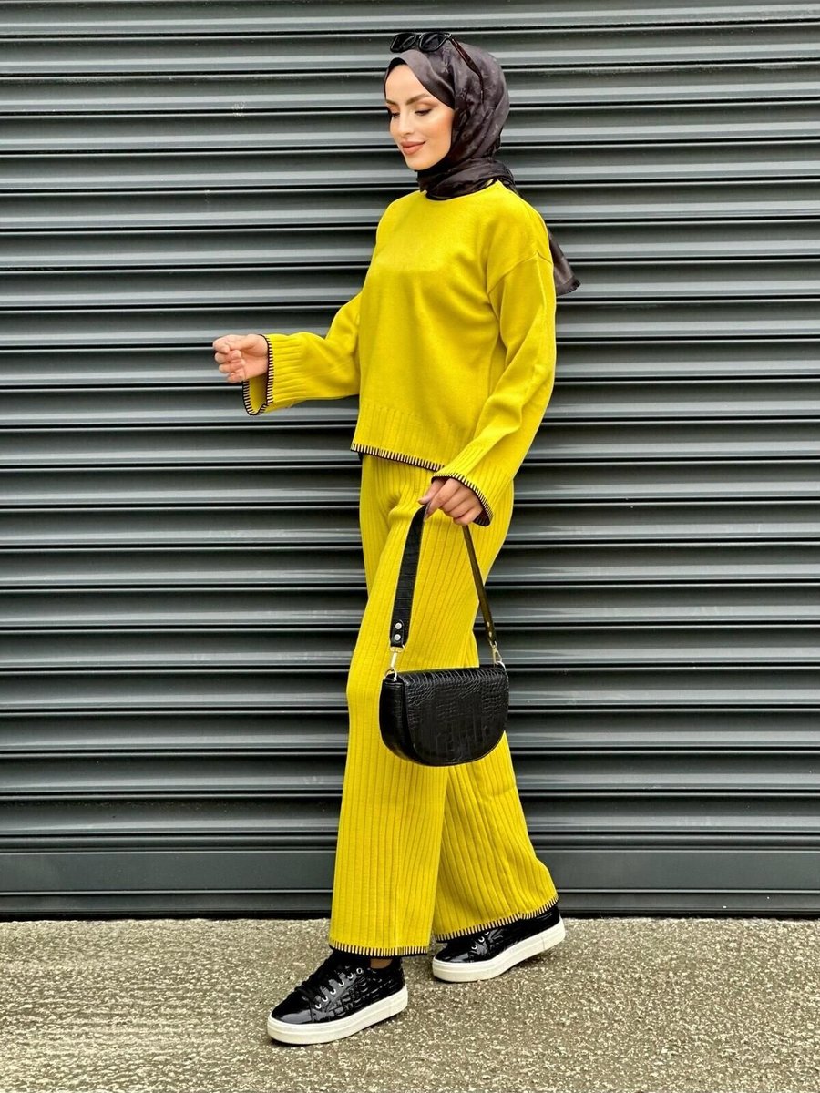 Nergis Neva Butik Yagyeşili Çoban Dikişli Triko Takım
