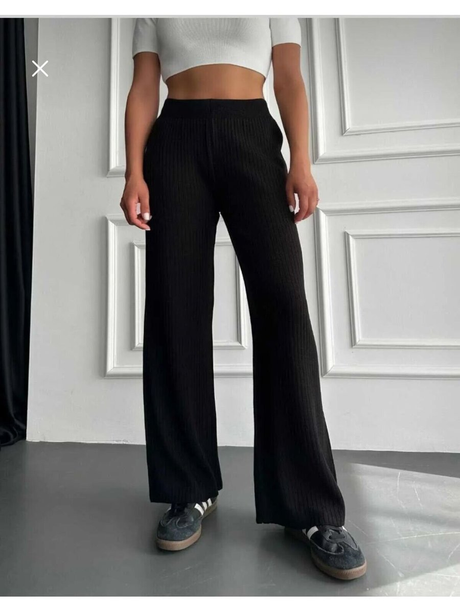 SFG Life Moda Siyah Fitilli Ve Beli Lastikli Triko Düz Şık Pijama Pantolon