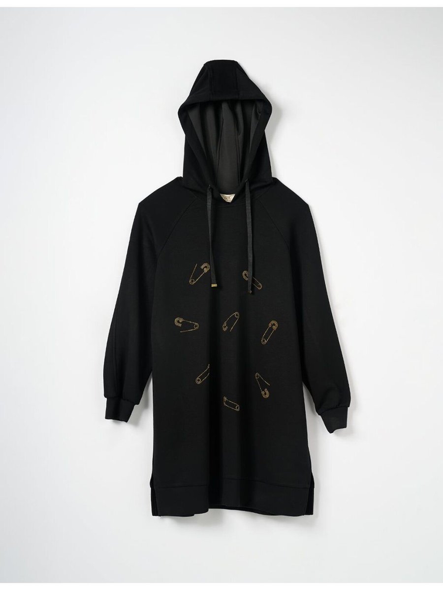 Kayra Metalik Baskılı Scuba Sweatshirt Siyah