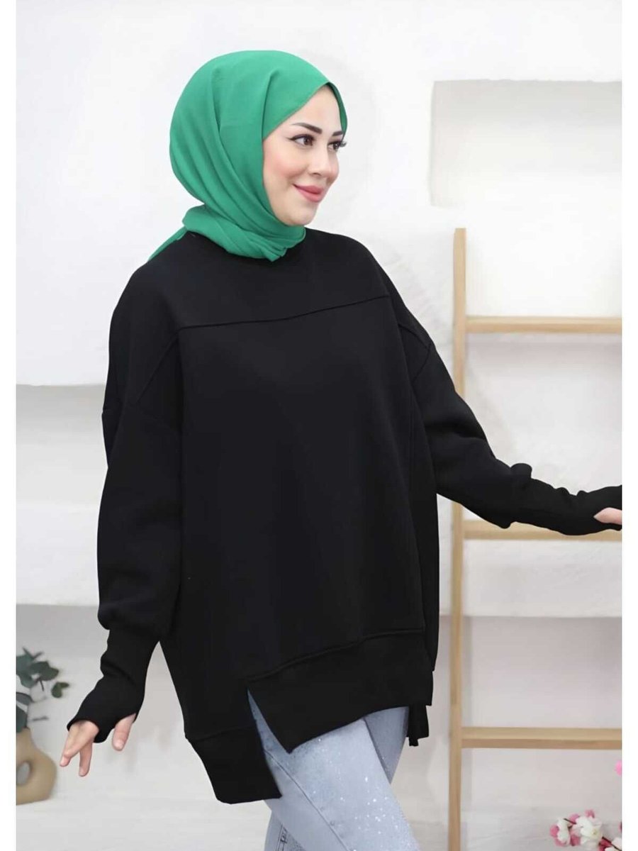 Cng Moda Tesettür Eteği Yırtmaçlı Basic Sweatshirt